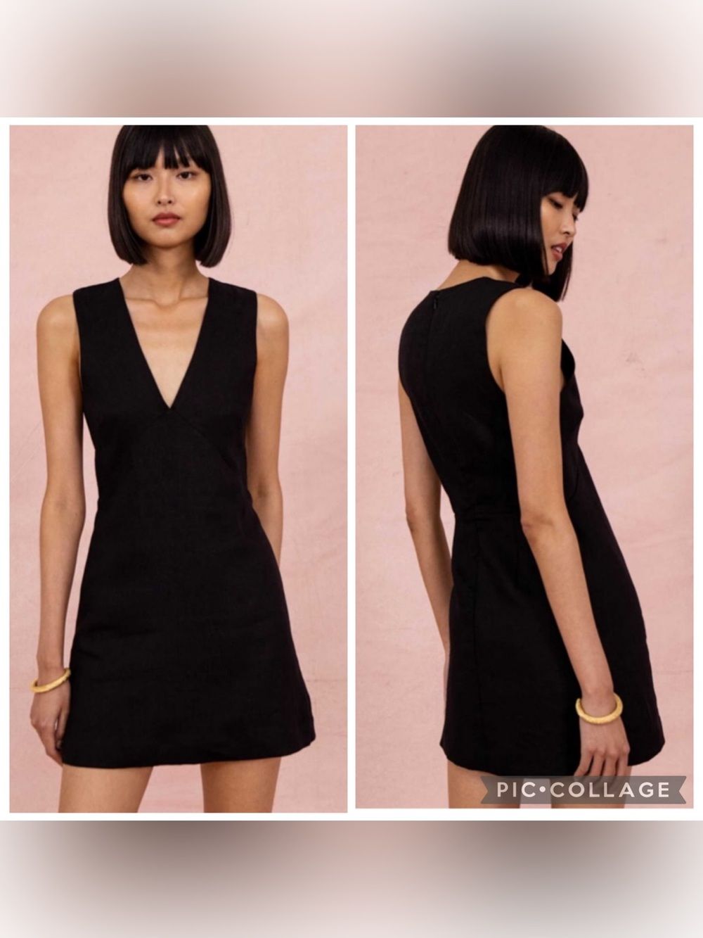 Posse Eden Black Linen Lined Sleeveless Minimalist Capsule Mini Dress Large
